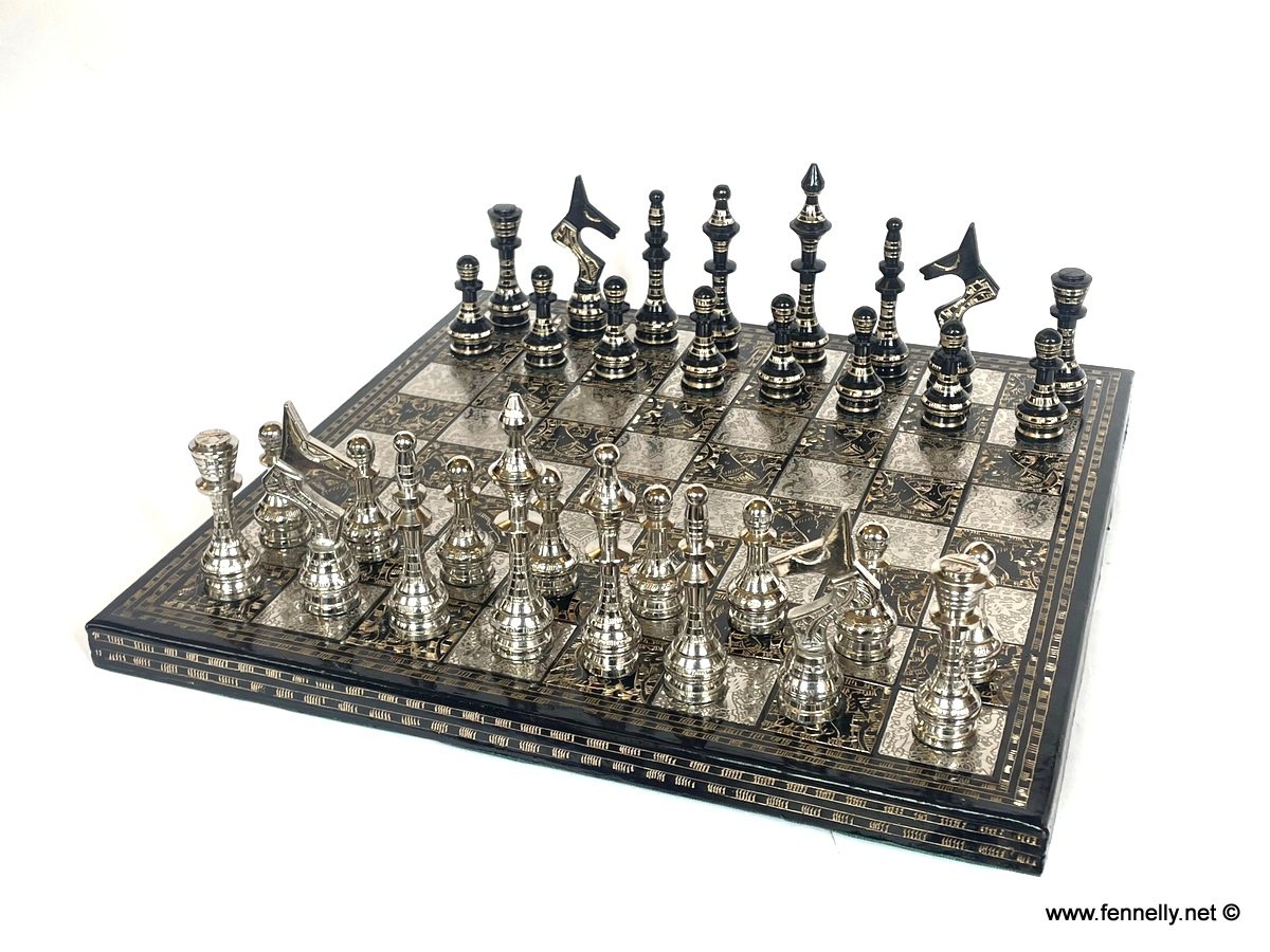 273 Beautiful Brass Chess Set - Brass - Tribal Design - Cased