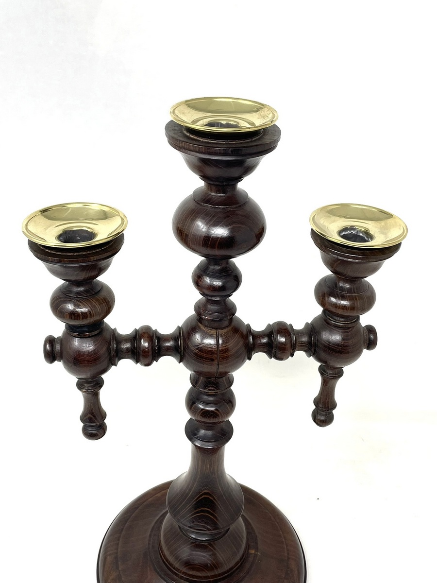 857 Sold Oak and Brass Candelabra - Circa 1890 - Image 3