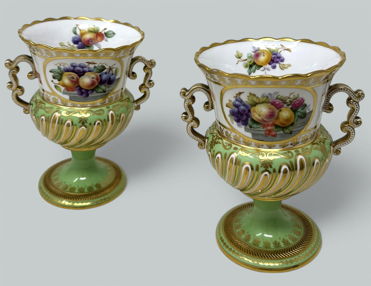 052 Sold Antique English Pair Frederick Adams Copeland Urns Vases Centerpieces Still Life - Image 2