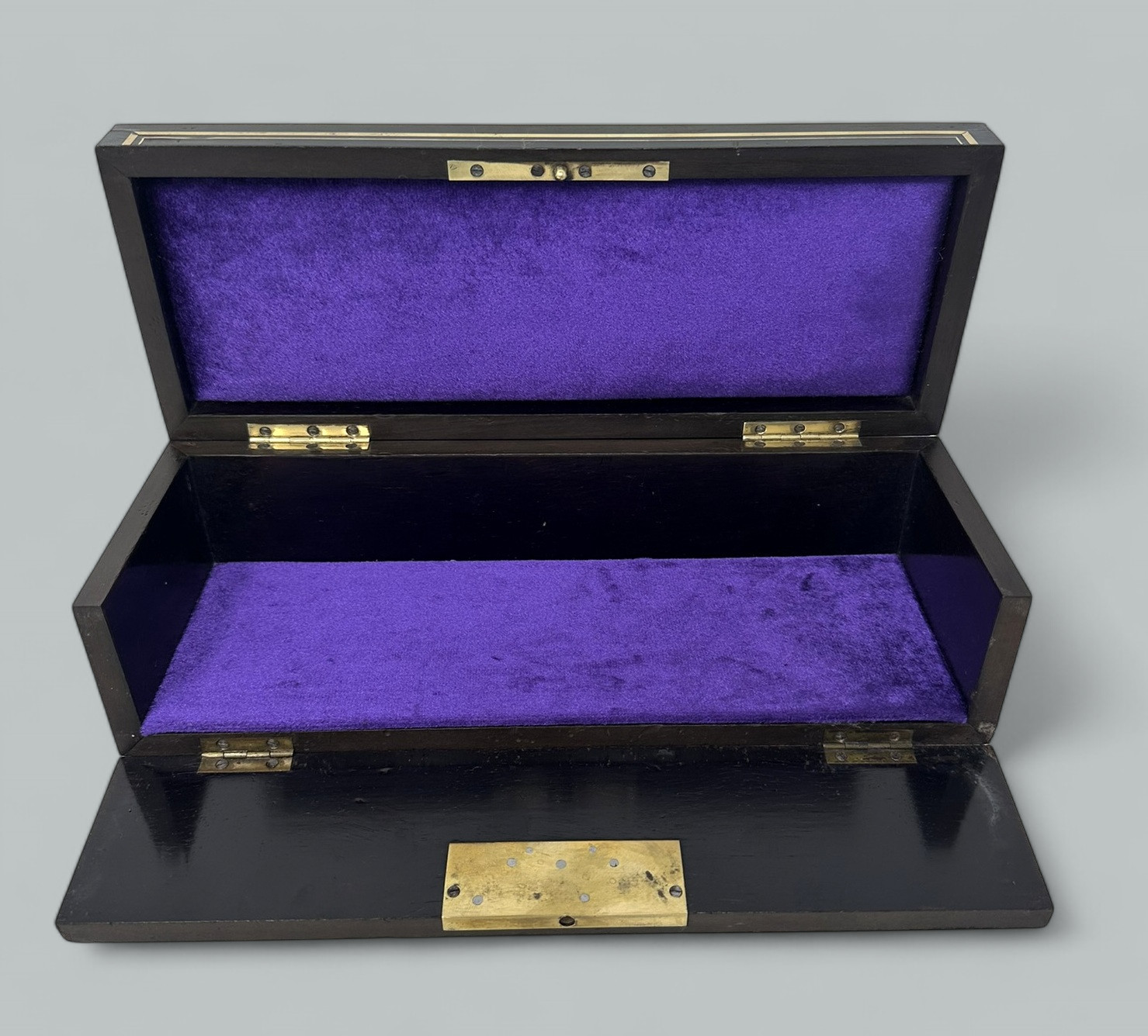 767 Sold Antique Brass Inlaid Marquetry Boulle English Jewelry or Ladys Glove Box Casket - Image 3