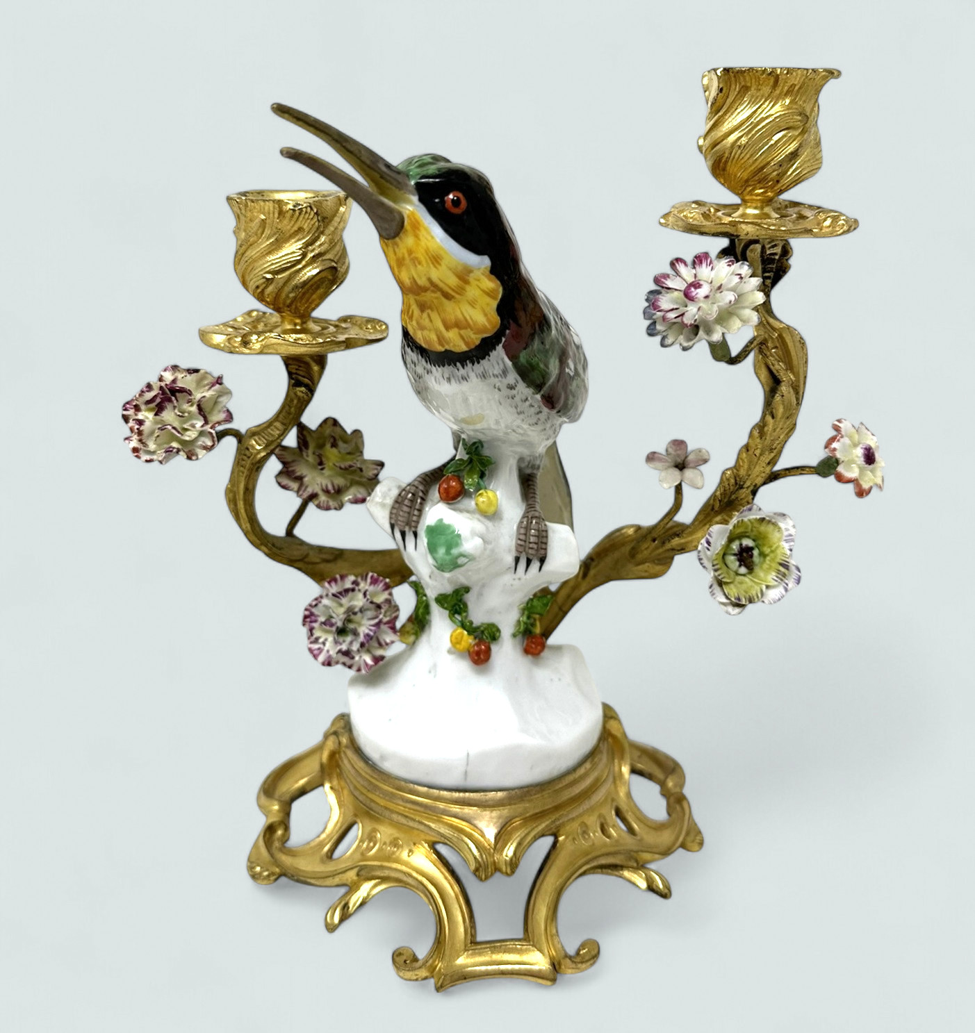 736 Sold Antique Pair French Ormolu Gilt Porcelain Birds Candlesticks Candelabra Samson - Image 5