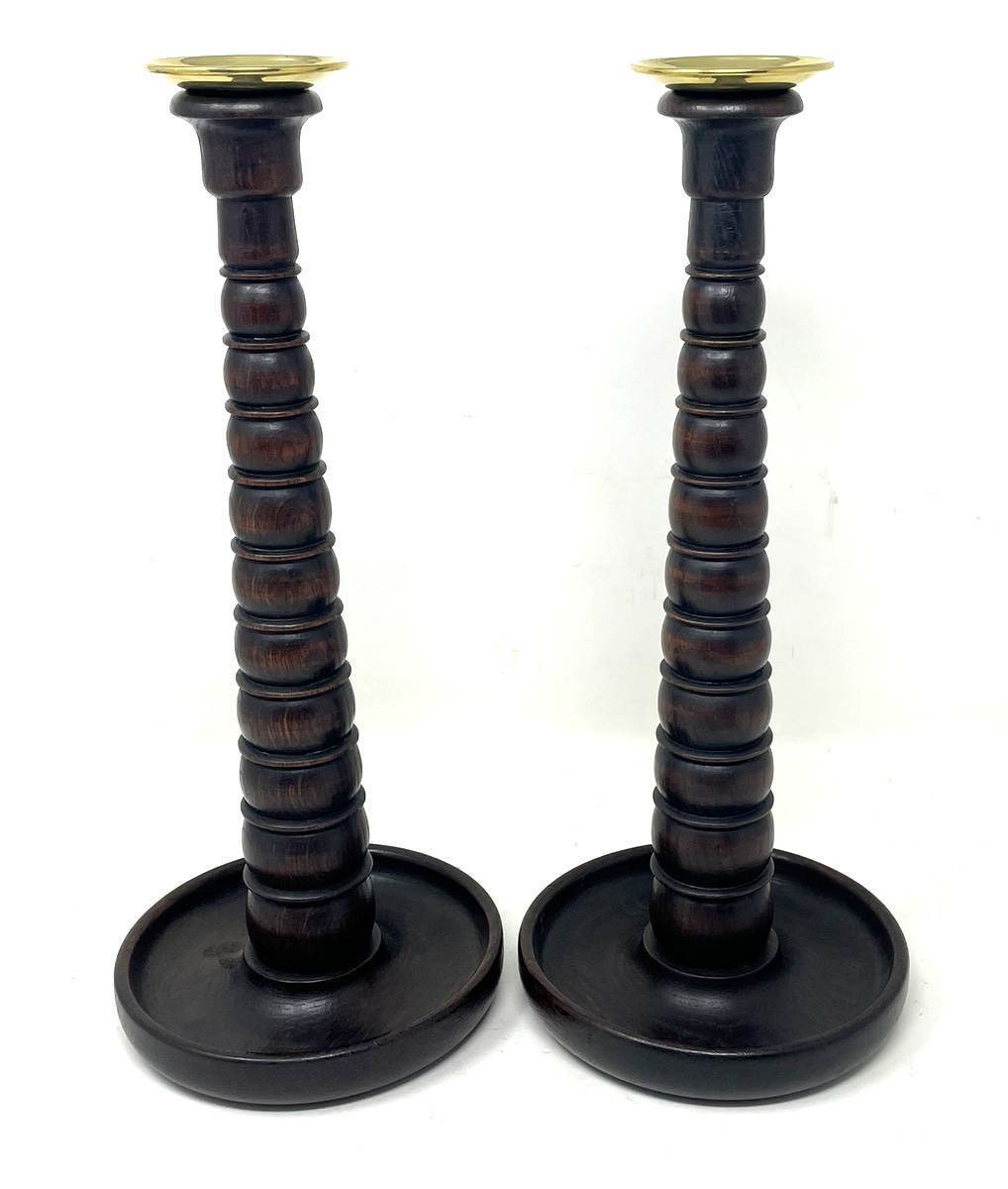 441 Sold Pair - Oak and Brass Candlesticks - Circa 1890
