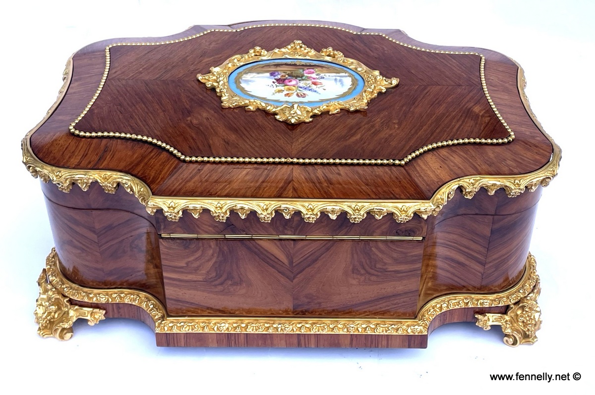 716 Sold Antique French Ormolu Kingwood Sevres Casket Jewelry Box by Vervelle Audot Paris - Image 3
