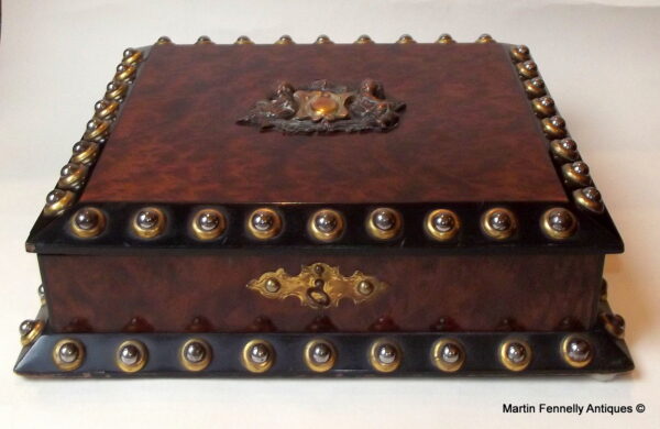 912 Sold Ornate Birds Eye Maple Casket - Circa 1900