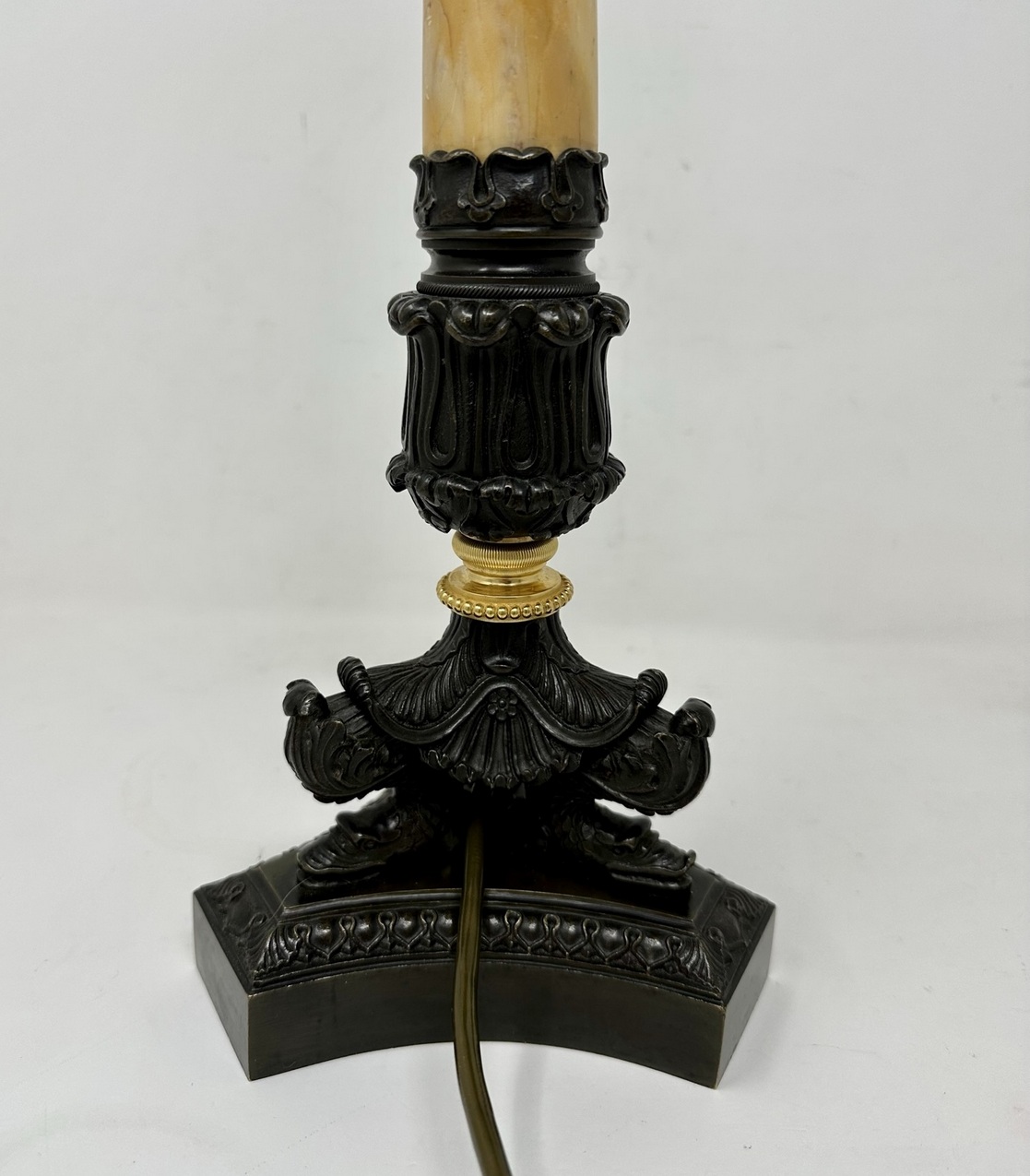 224 Sold Antique Pair of French Doré Bronze Ormolu Sienna Marble Candlesticks Table Lamps - Image 3