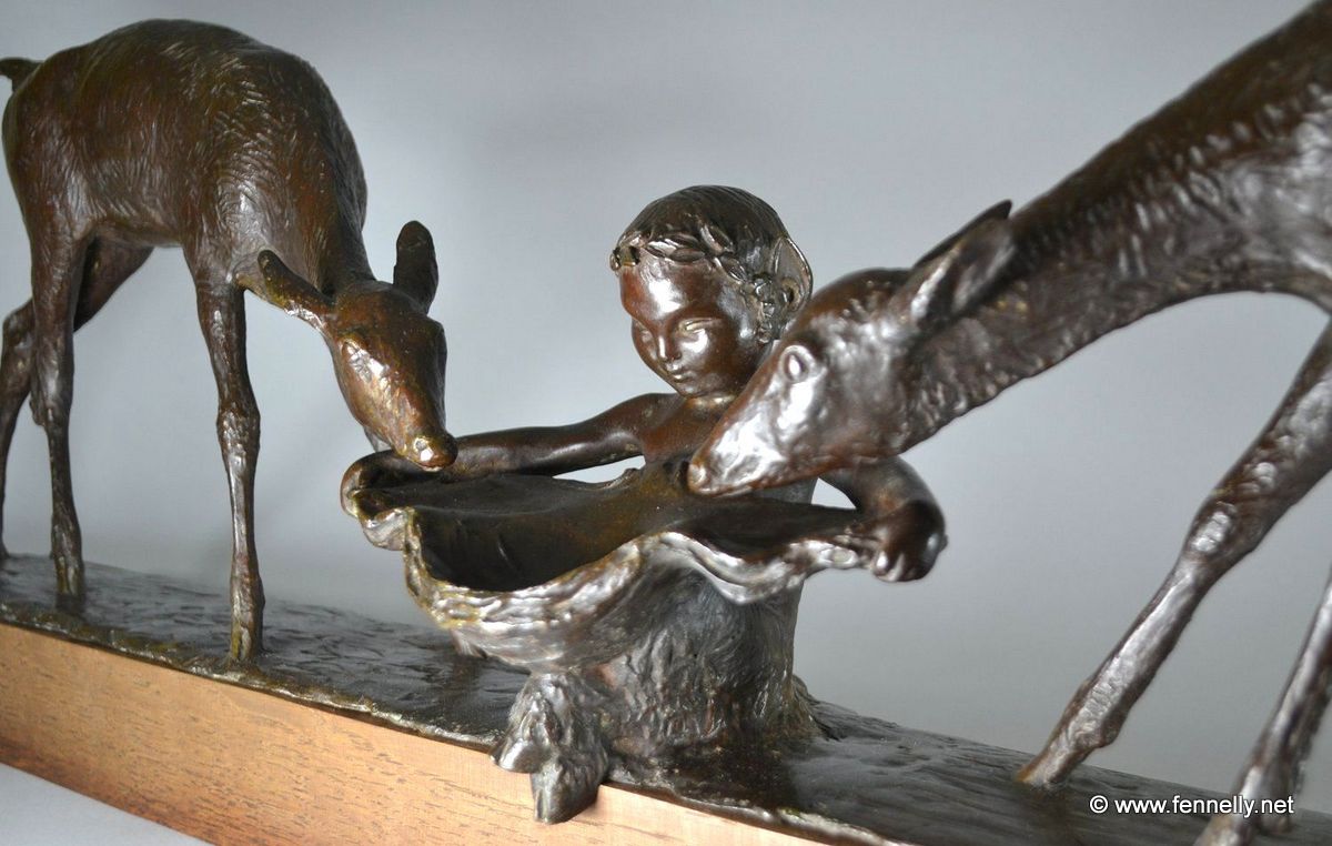 210 Sold French Patinated Bronze Art Deco Sculpture Satyr and Fawns Ary Bitter - Image 5