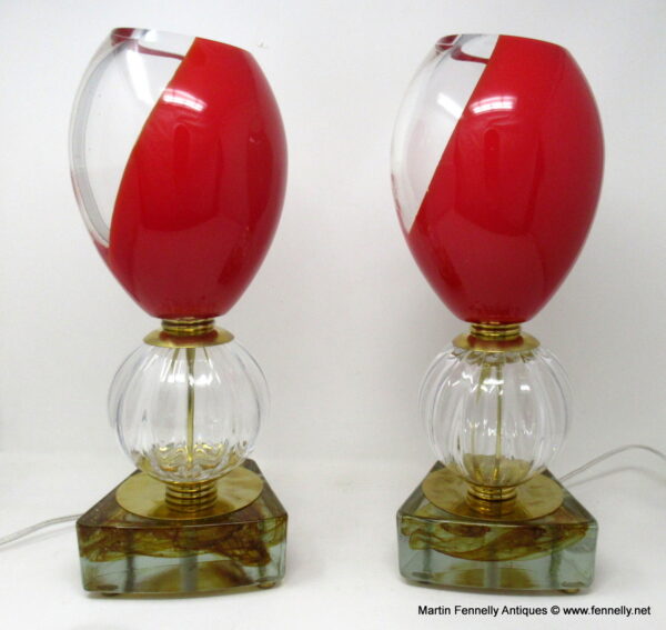 M127 Sold Stylish Pair of Mid-Century Italian Murano Glass Electric Table Lamps. Circa 1950