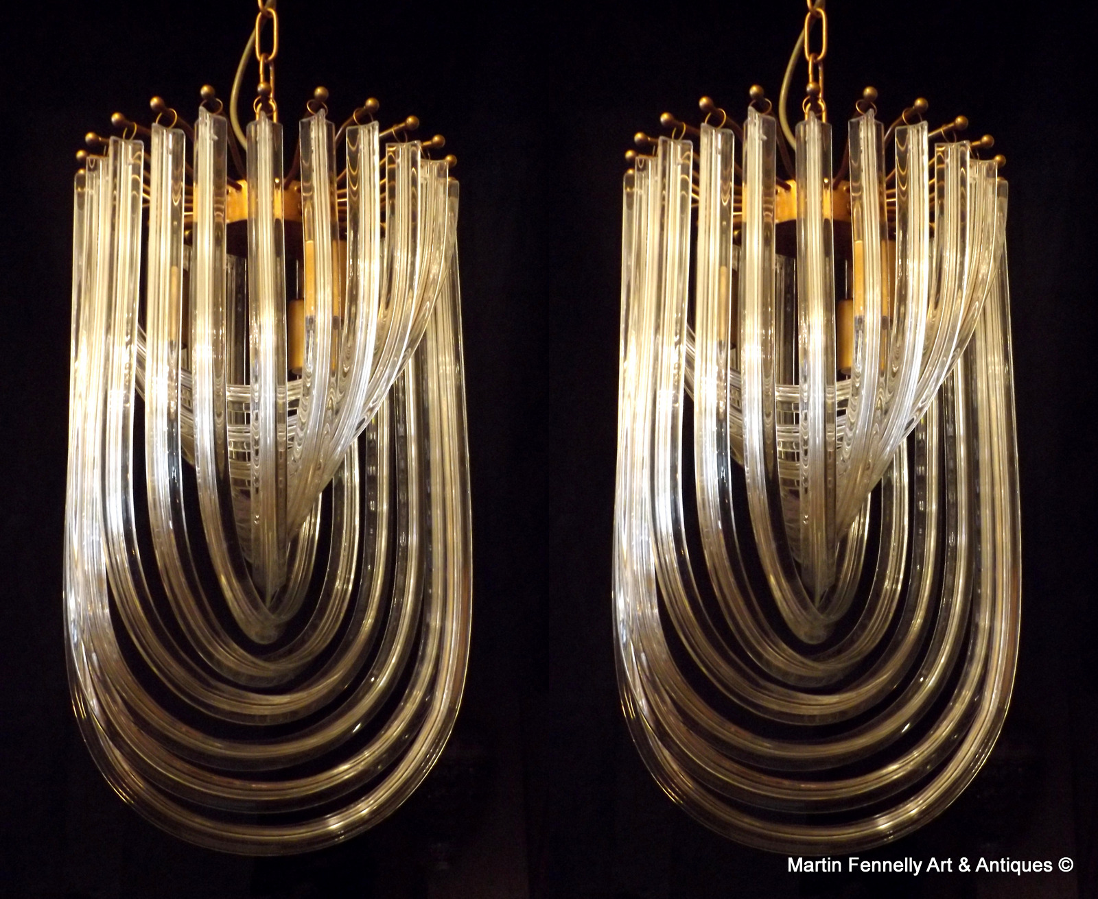 246 Sold Pair of Crystal Murano 'Curve' Chandeliers - Superb and Rare