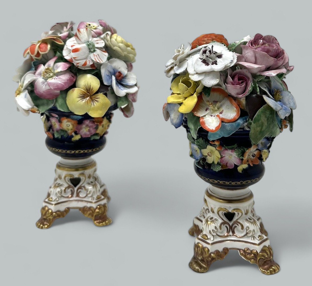 367 Sold Antique Regency English Crown Derby Porcelain China Pair Urns Vases 1815-1825