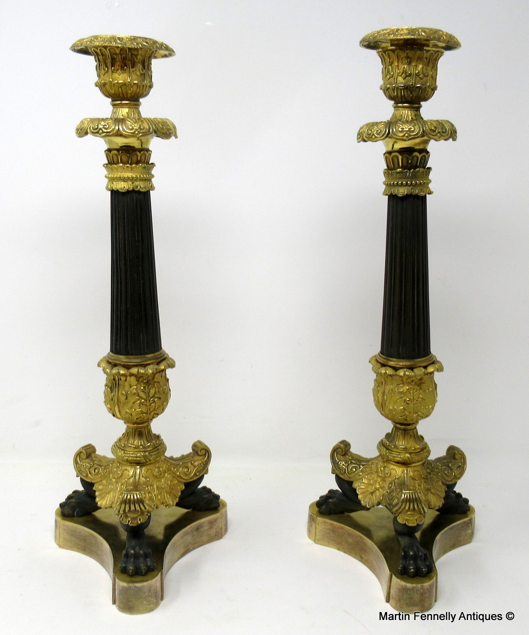 762 Sold Superb Pair French Ormolu Patinated Bronze Empire-Style Candlesticks 19Ct possibly Regency - Image 3