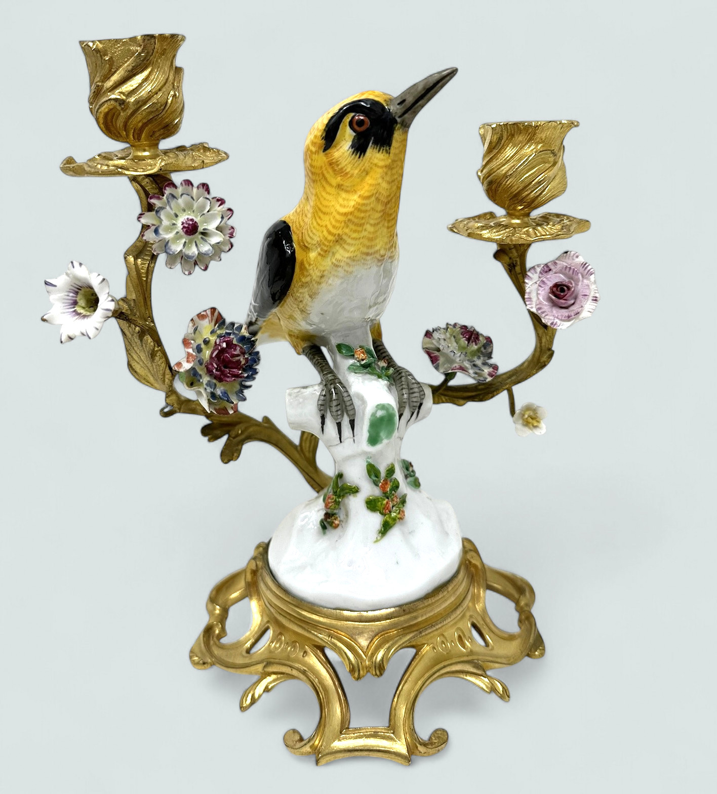 736 Sold Antique Pair French Ormolu Gilt Porcelain Birds Candlesticks Candelabra Samson - Image 3