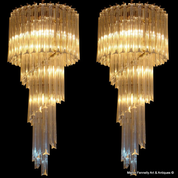 M042 Rare Pair Chandeliers - Venini - Italy - Superb Spiral Design Circa 1960