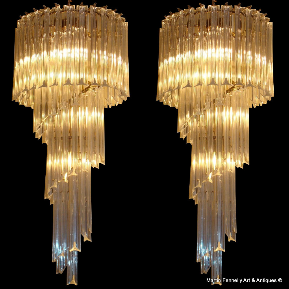 M042 Rare Pair Chandeliers - Venini - Italy - Superb Spiral Design Circa 1960
