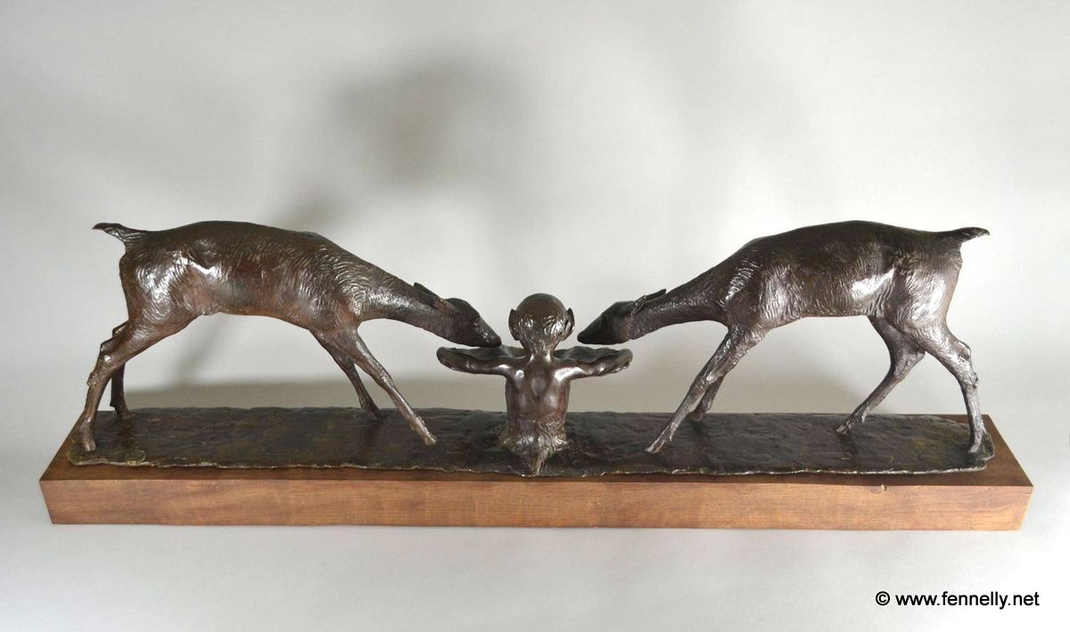 210 Sold French Patinated Bronze Art Deco Sculpture Satyr and Fawns Ary Bitter - Image 6