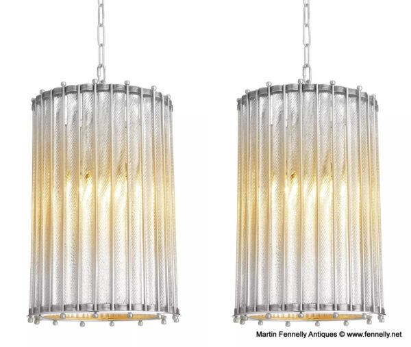 M153 Pair of Tiziano Lanterns by Eichholtz - Hand Made Glass and Silver