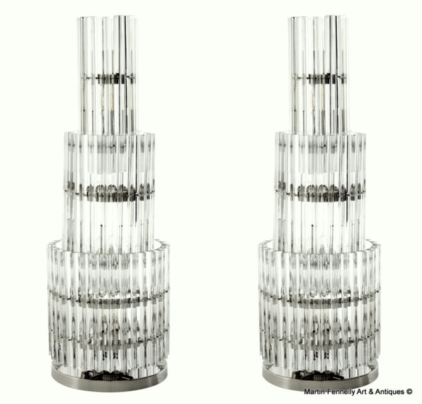 032 Sold Pair of Large Crystal Tower Table Lamps - Art Deco - Superb Design - Italian Venini