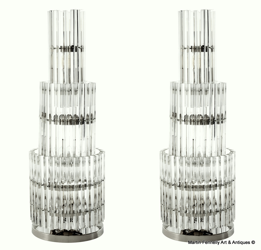 032 Sold Pair of Large Crystal Tower Table Lamps - Art Deco - Superb Design - Italian Venini