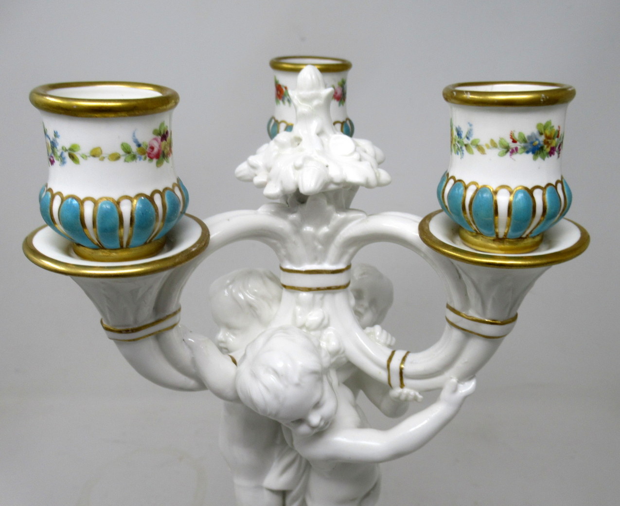 330 Antique Pair Minton Staffordshire Porcelain Candelabra Centerpieces Cherub 19C - Image 4