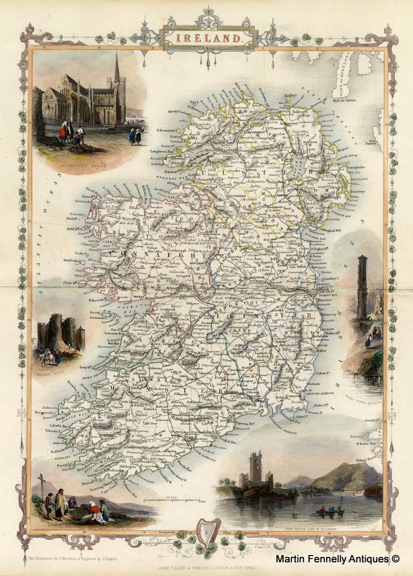 054 Sold Map Ireland - 1851 - Engraved by Rapkin - Published by Tallis - Original