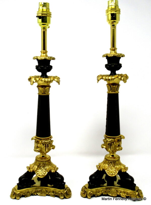 988 Sold Fine Pair French Bronze - Ormolu Table Lamps Late 19th Ct