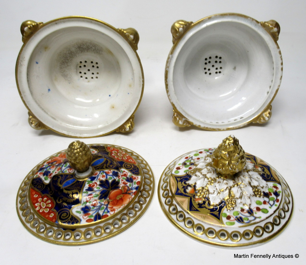 301 Rare Pair Royal Crown Derby Cobalt Gilt Potpourri Urns 1815 - Image 5