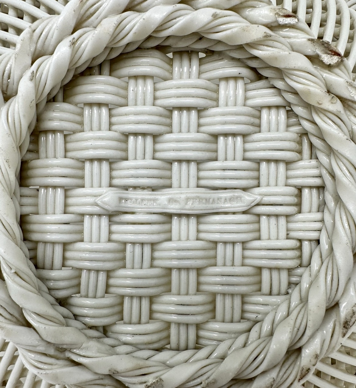 566 Sold Antique Irish Belleek Porcelain Three Strand Basket Centerpiece 1865-1889 Ireland - Image 7