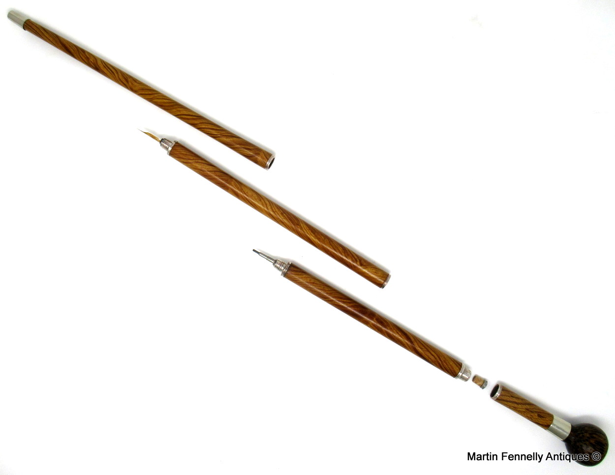 500 Malacca Austrian System Writers Walking Stick Silverplated Mounts 19thCt - Image 4