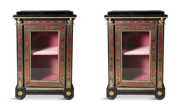 316 Antique Pair French Boulle Marquetry Pier Cabinets 19 Ct