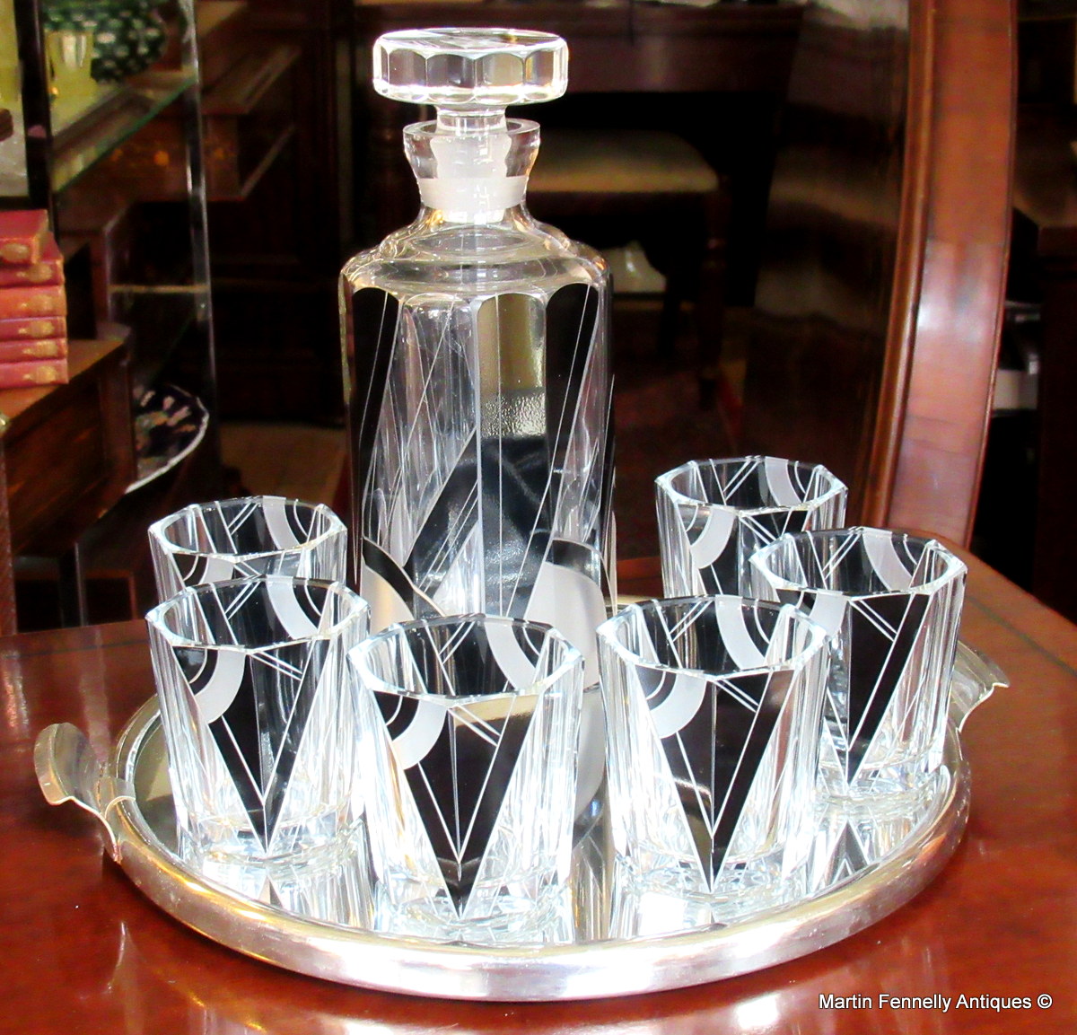 558 Rare Art Deco Whiskey Crystal Decanter set and Tray- Karl Palda 1930's