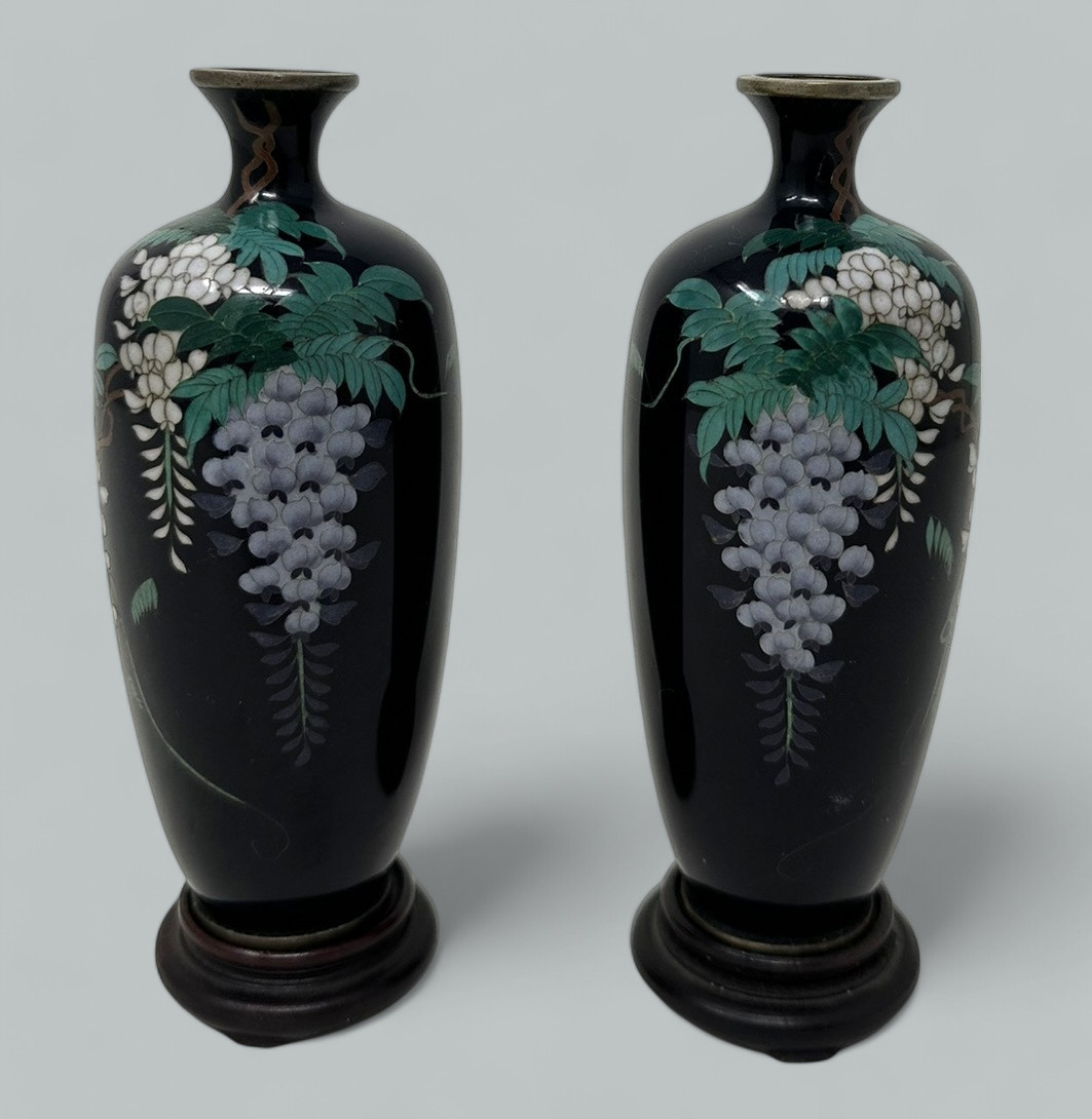 583 Pair of Miniature Japanese Meiji Period Cloisonne Enamel Vases - Image 3