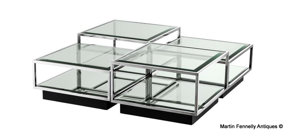 M037 Coffee Table - Modular - Stainless Steel and Glass - Mid Century - Modern