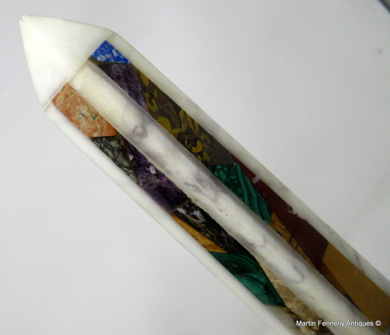 589 Sold Fine Pair Marble Obelisks inlaid Malachite Lapis Lazuli early 20thCt - Image 7