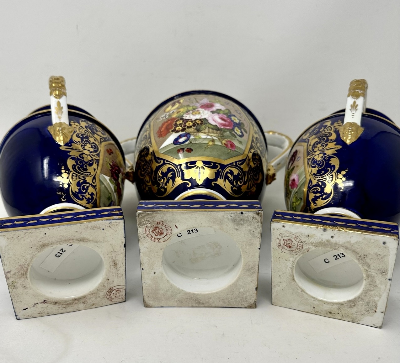 317 Antique Garniture English Royal Crown Derby Porcelain Vases by Thomas Steel 19C - Image 8