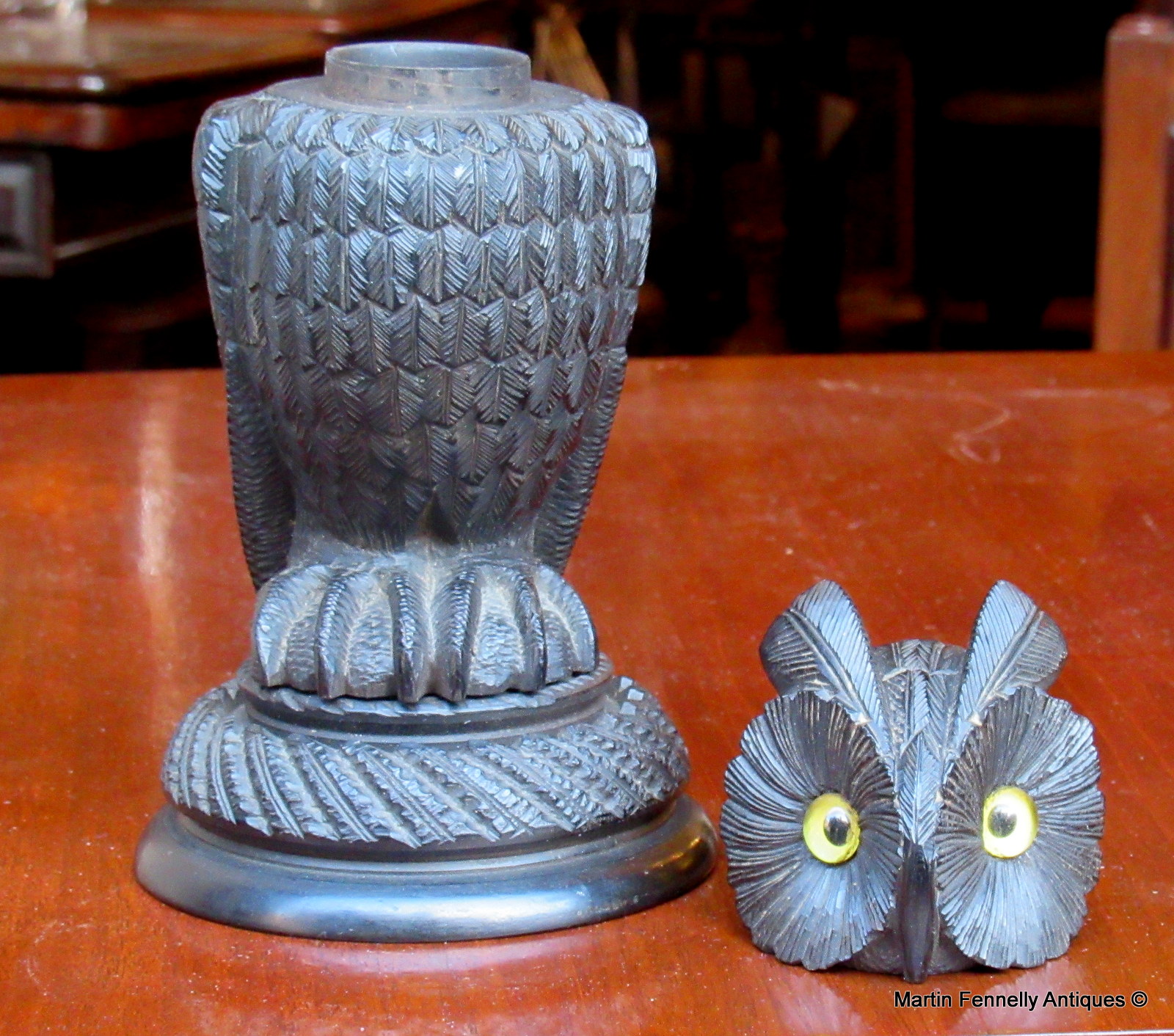 033 Sold Rare large Irish Bog Oak Hand Carved Owl Mid 19th Ct - Image 3