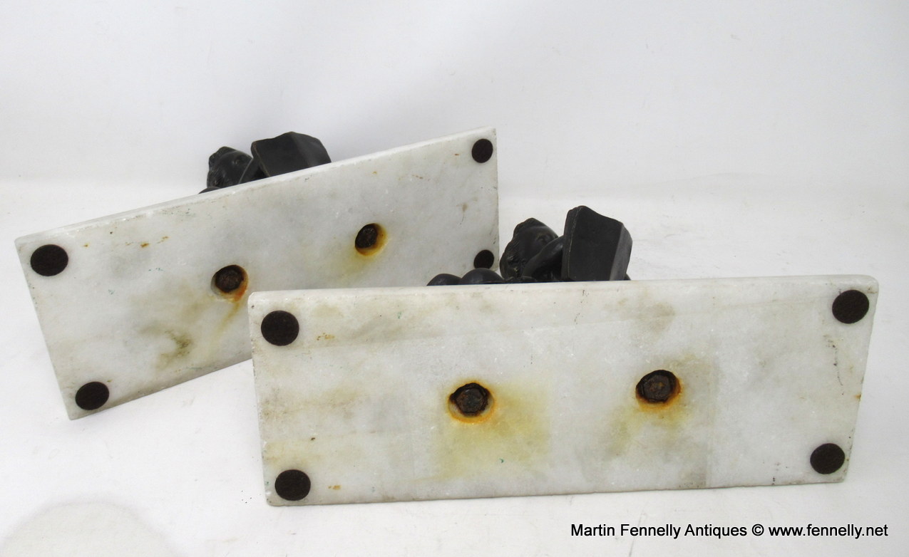 783 Antique Pair French Grand Tour Bronze Marble Cherubs Figures Putti Bookends - Image 10