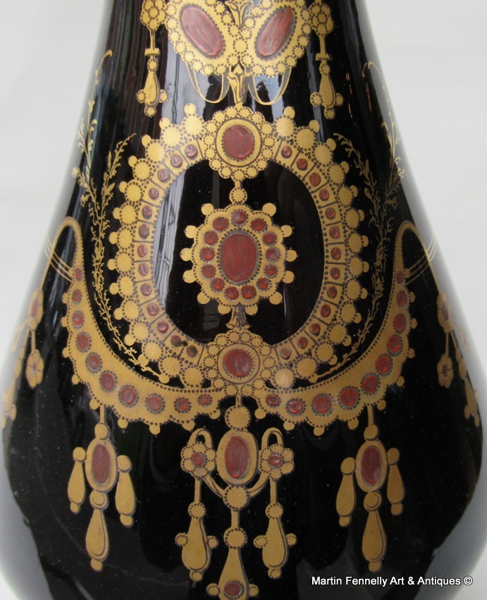 056 Sold Fine Pair French Black Enamelled Glass Ormolu Electric Table Lamps 1860-1880 - Image 3