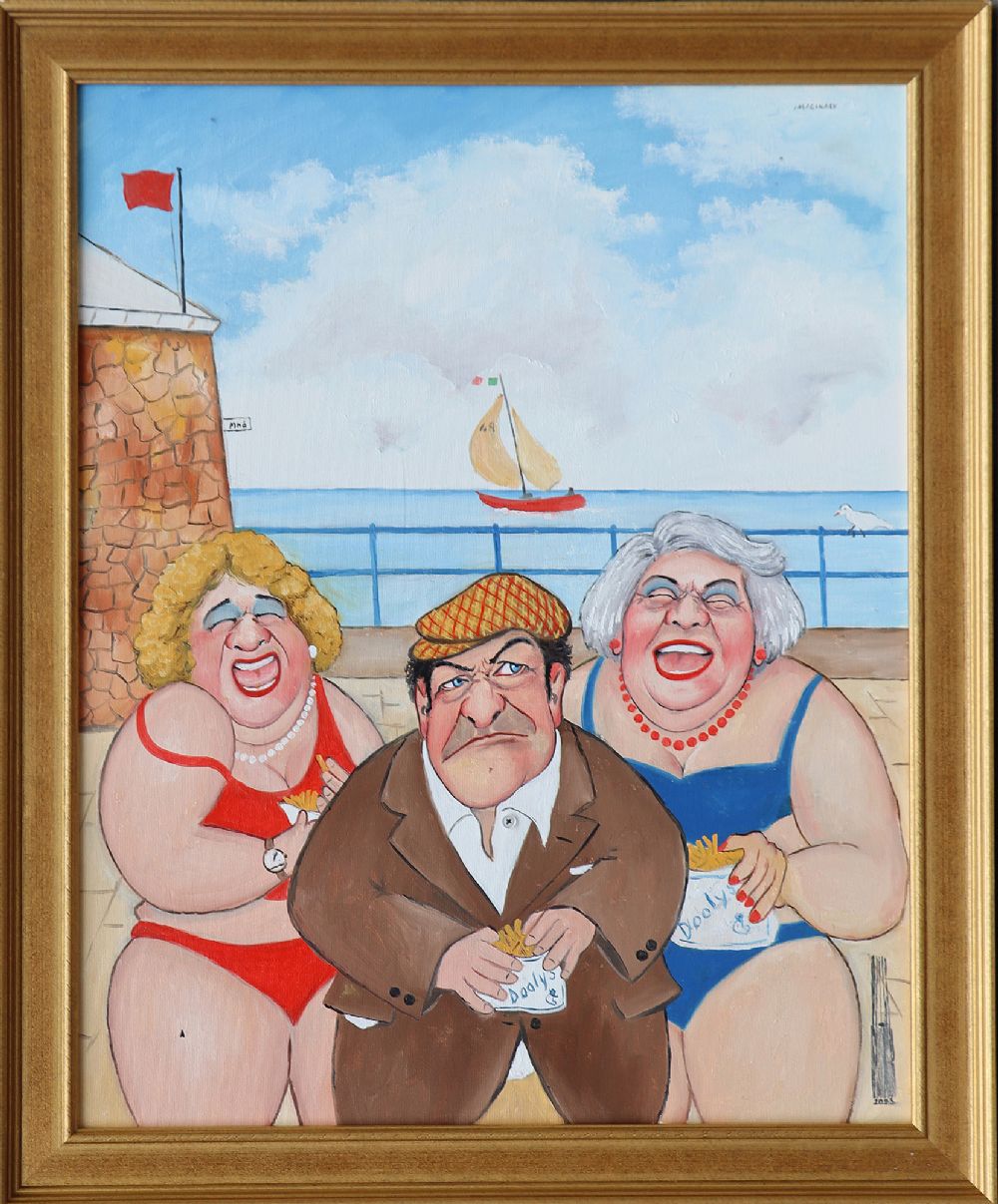 126 John Schwatschke 'A Thorn between Two Roses' Oil on Canvas - Framed - Image 2