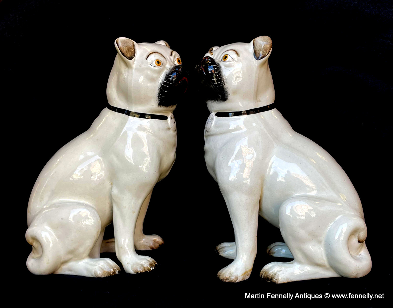 233 Sold Large Pair Of Victorian Staffordshire Porcelain Pugs Dogs C.1880 - Image 2