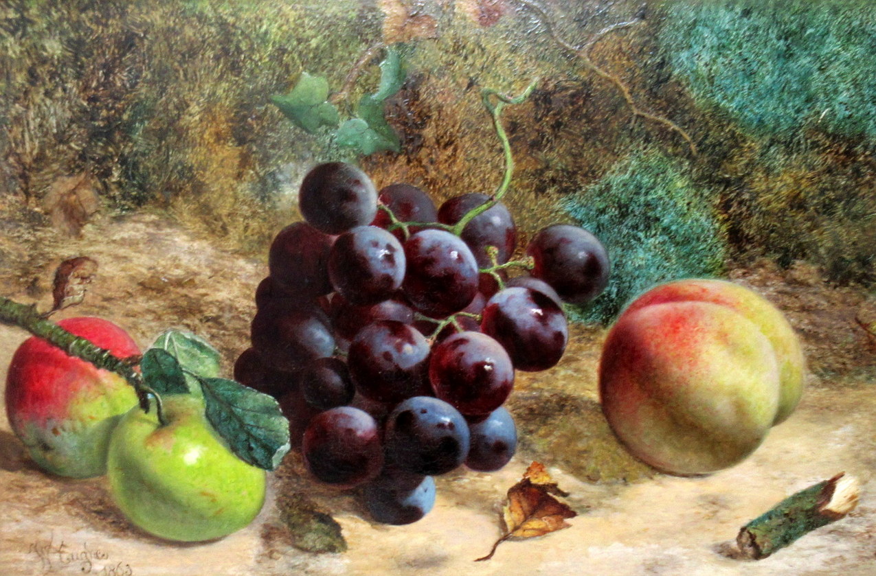 476 Sold William Hughes Still Life Fruits Oil on Board English Painting 1863 Gilt Frame - Image 4