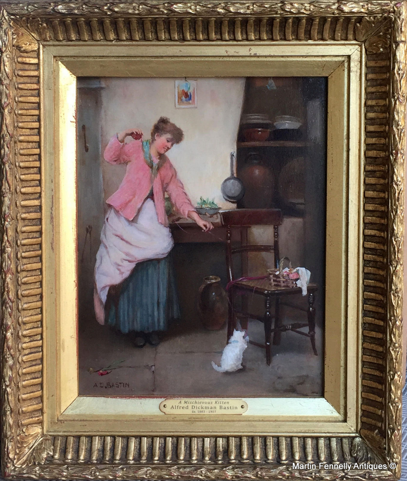 702 'A Mischievous Kitten' Oil on Board - Alfred Dickman Bastin 1849-1913 - Image 2