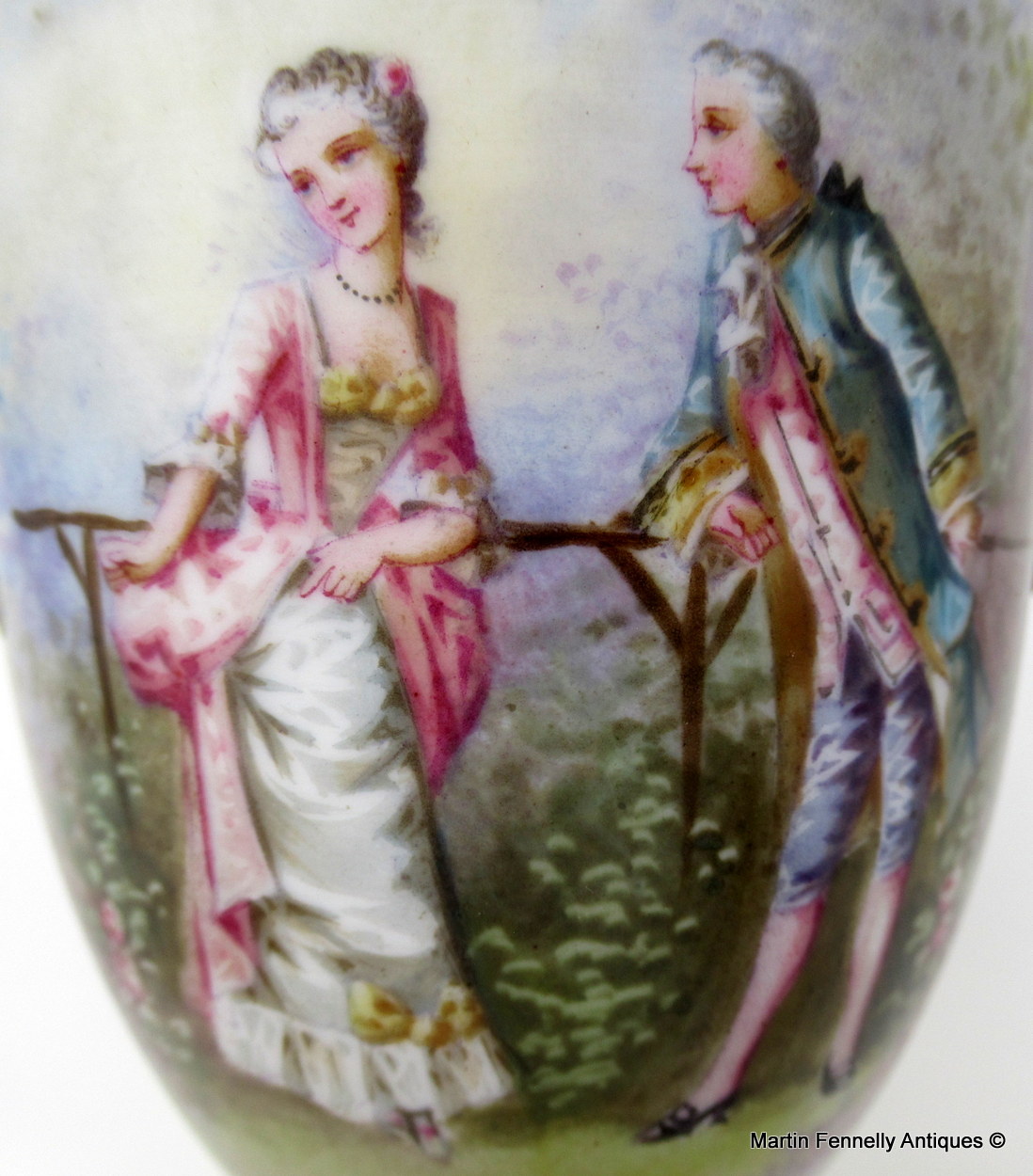 446 Sold Pair French Sevres Hand Painted Porcelain Ormolu Mounted Urns late 19thCt - Image 7