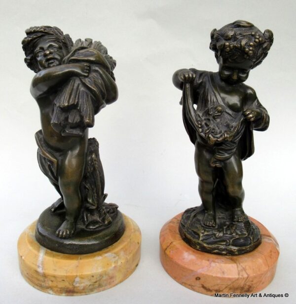 524 Sold Fine Pair French Bronze Cherubs Sienna Marble Bases early 19thCt