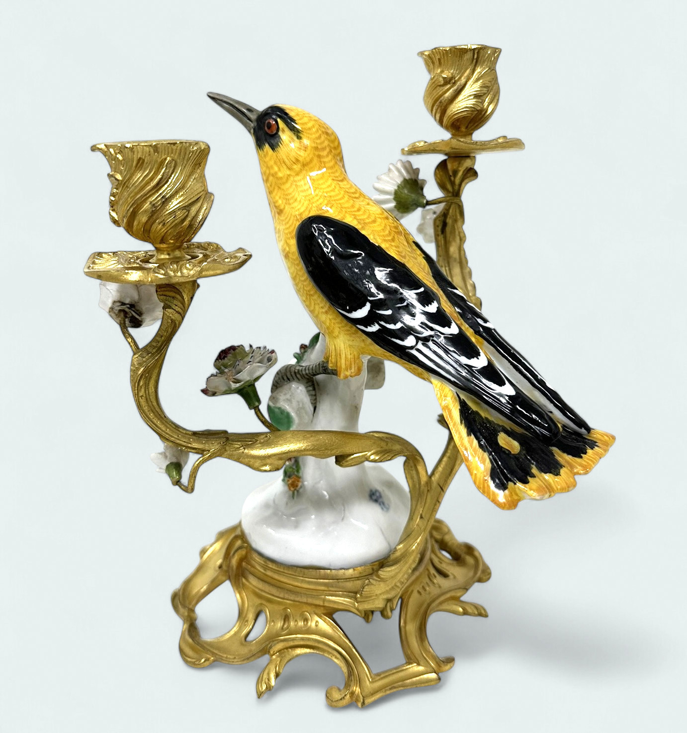 736 Sold Antique Pair French Ormolu Gilt Porcelain Birds Candlesticks Candelabra Samson - Image 4