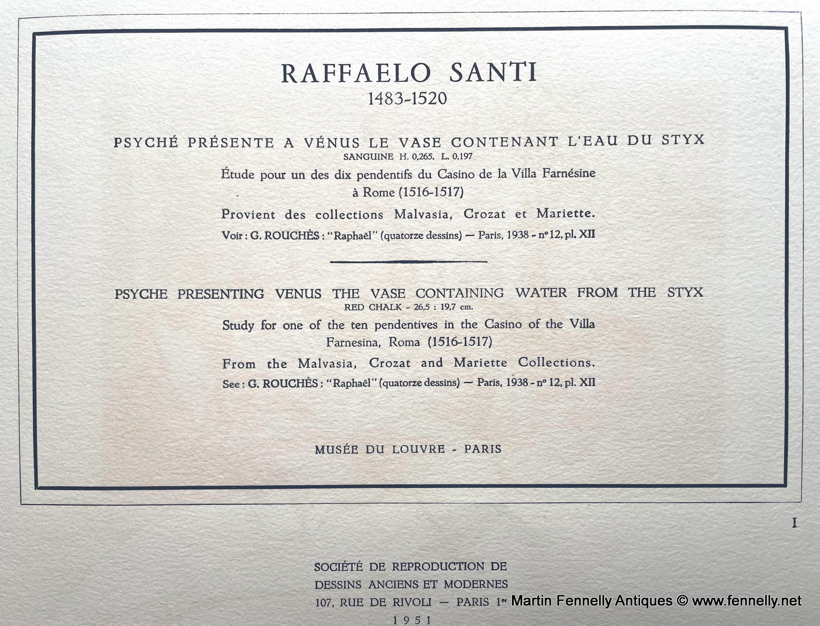 733C Sordam Reproduction of Raffaelo Santi's Psyche presenting Venus water from the Styx 1951 - Image 3