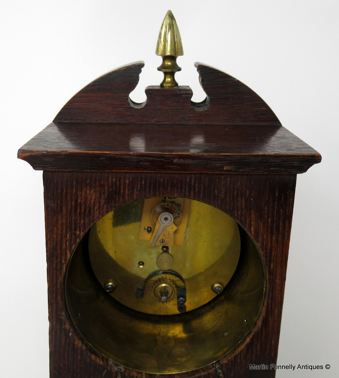 846 Sold Superb Miniature Oak Brass Mounted Longcase Clock late 19thCt - Image 7