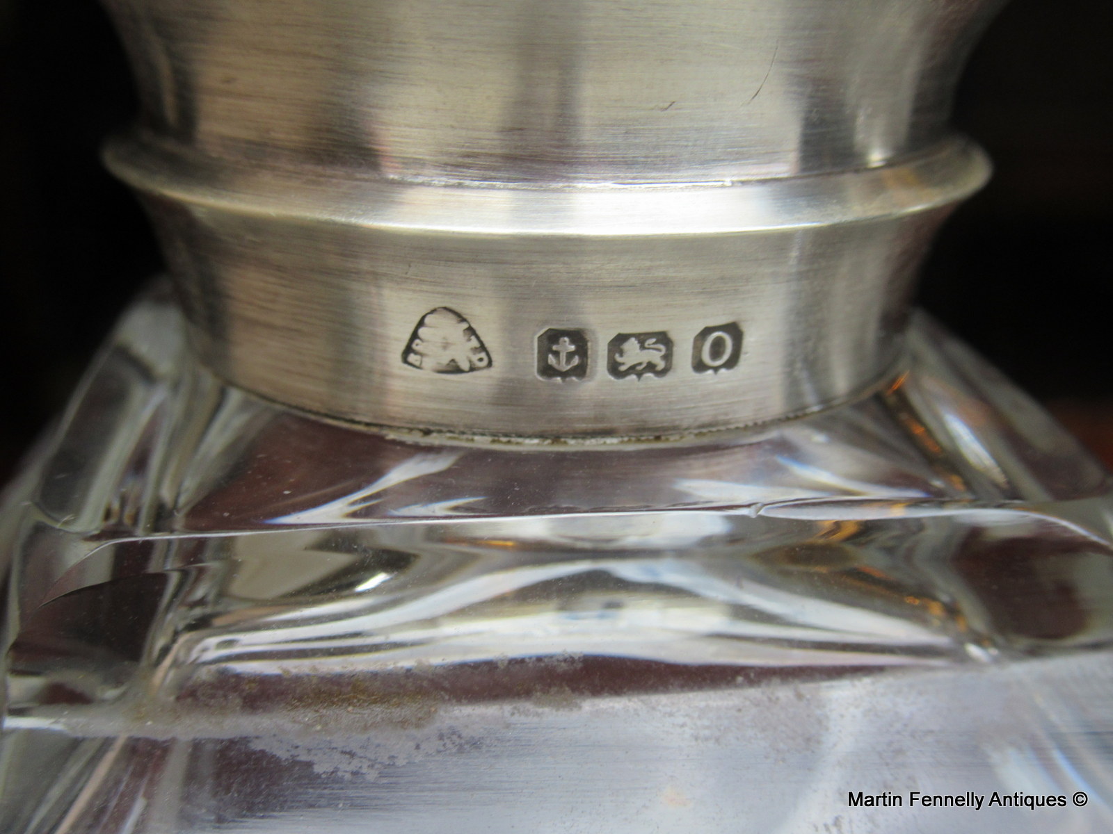 311 Sold Pair of Art Deco Crystal Decanters 1938 - Birmingham Silver Collars - Image 2