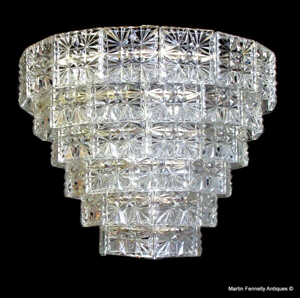 222 Sold Italian Mid Century Cut Glass Chandelier - Circa 1950