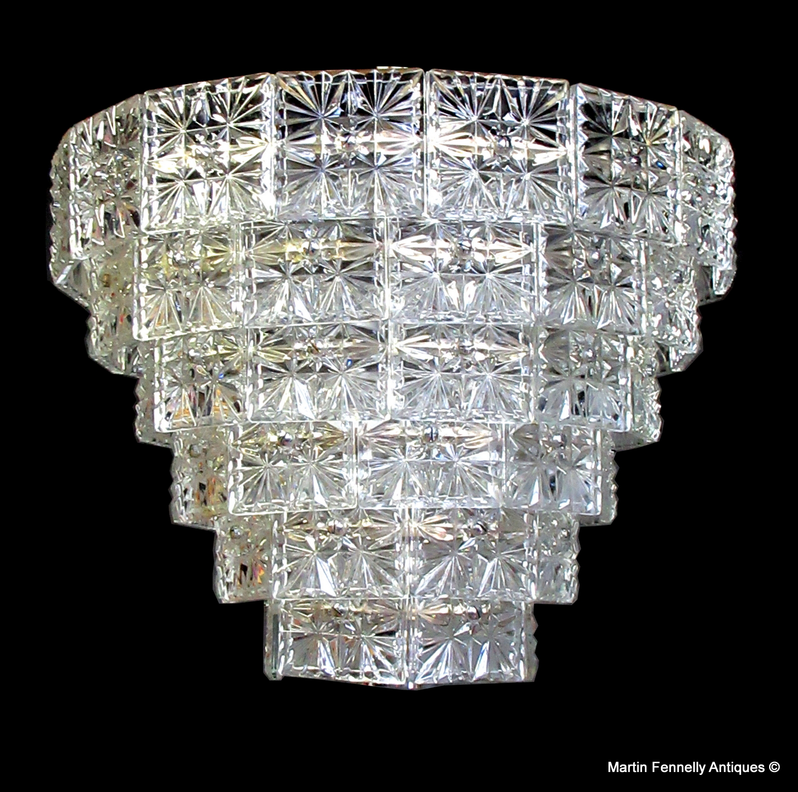 222 Sold Italian Mid Century Cut Glass Chandelier - Circa 1950