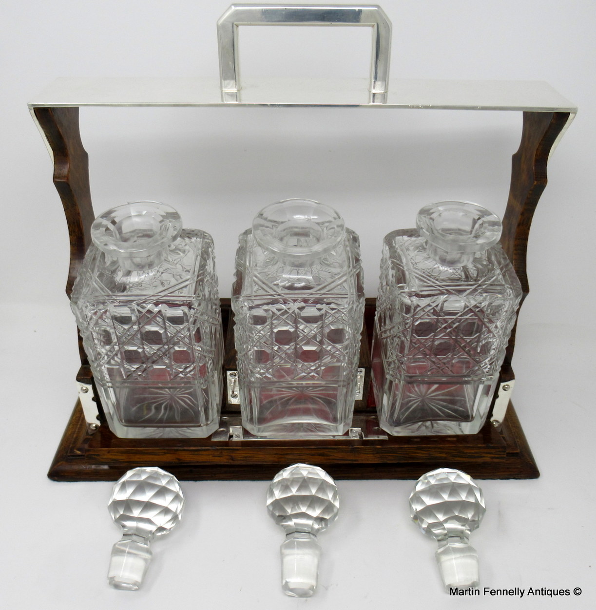 046 Sold Superb Early Victorian Hand Cut Crystal Oak Framed Tantalus 19thCt - Image 4