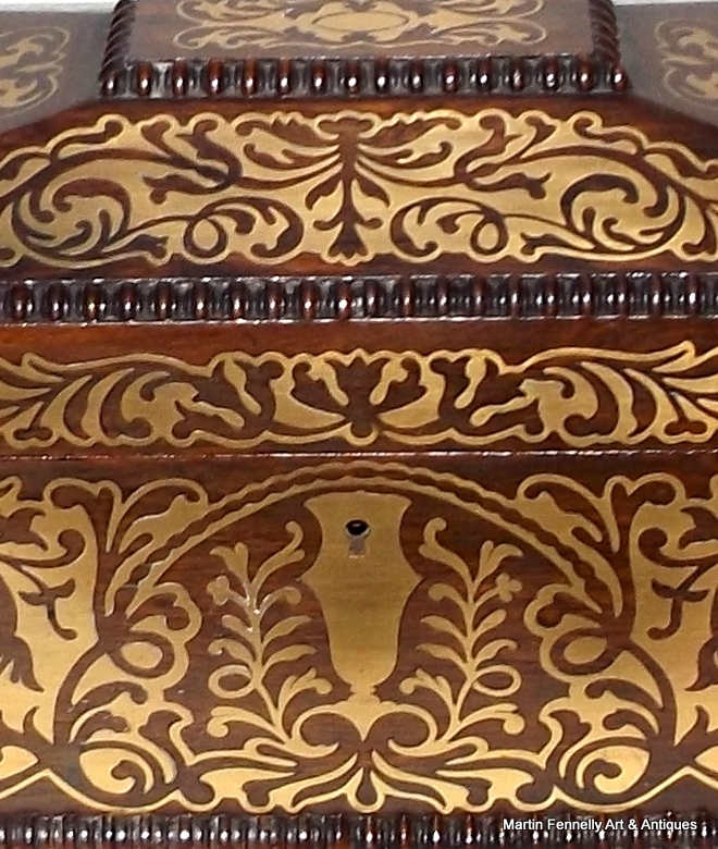 206 Sold Fine Regency Brass Inlaid Rosewood Tea Caddy by T Dalton London 19Ct - Image 3